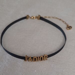 Dior J'ADIOR Black Ribbon Choker Necklace with Gold Letters
